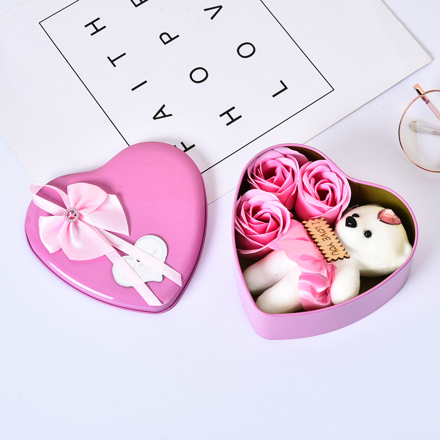 Valentines Day Gift Soap Flower Gift Rose Box Bears Bouquet Wedding Decoration Gift Festival Heart-shaped Box — image 3