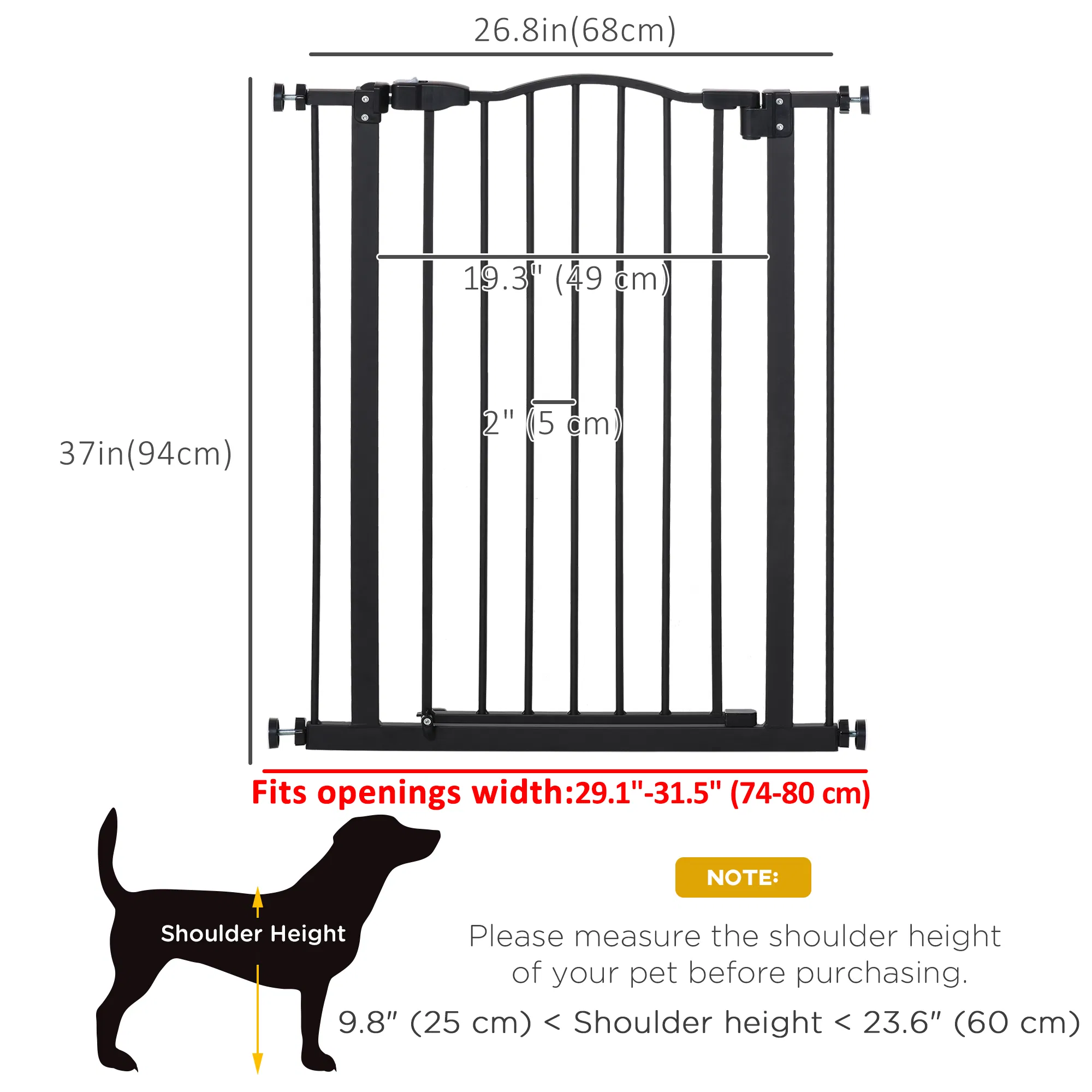 Extra Tall Dog Gate with Door, Pressure Fit, Auto Close, Double Locking for Doorways Hallways Stairs, 29"-32", Black — image 2