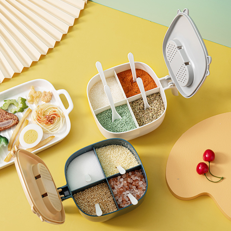 New Cartoon Four-In-One Seasoning Box Large-Capacity Kitchen Compartment Seasoning Box Chicken Salt Seasoning Set Box — image 3