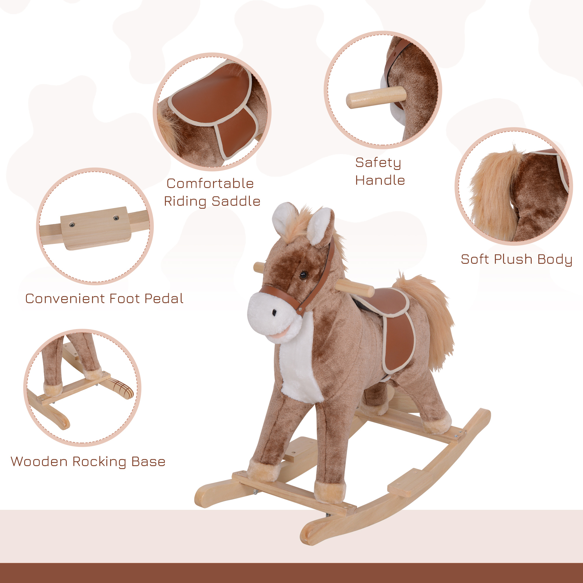 Kids Rocking Horse with Soft Plush Body, Wooden Base & Handle Grip for Years 3+ — image 4