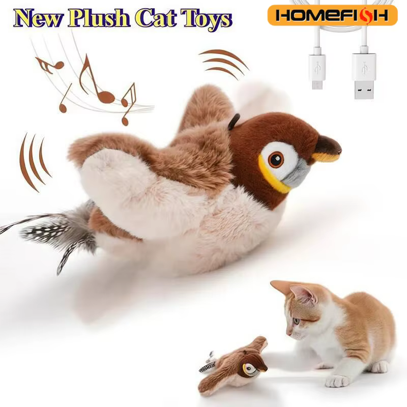 New Simulated Bird Cat Toy Interactive Toys Dog Rechargeable Chirping Flapping Bird(no Flying) Touch Activated Plush Toy Pet — image 1
