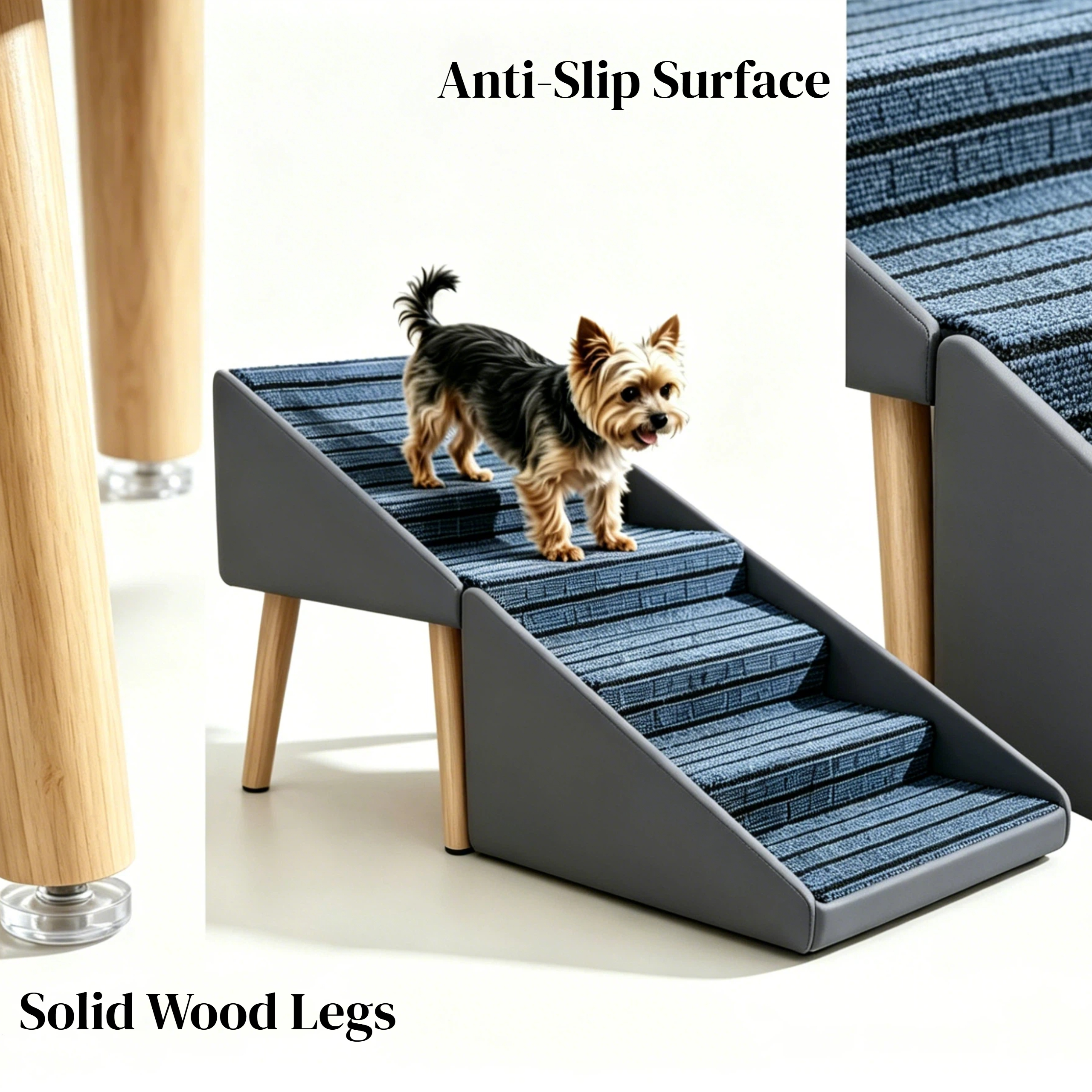 2-in-1 Dog Stairs for Bed and Couch 25.2" Foldable Dog ramp for Couch 6 Pet Steps & Ottoman for Small and Large Dogs, Grey — image 5