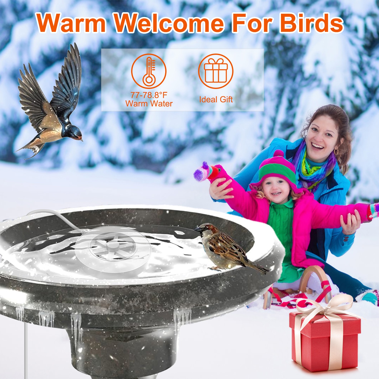 Calentador de Baño de Aves 70W para Exterior Invierno: Caliente el Agua para Aves con Termostato Automático y Cierre Seguro — imagen 9