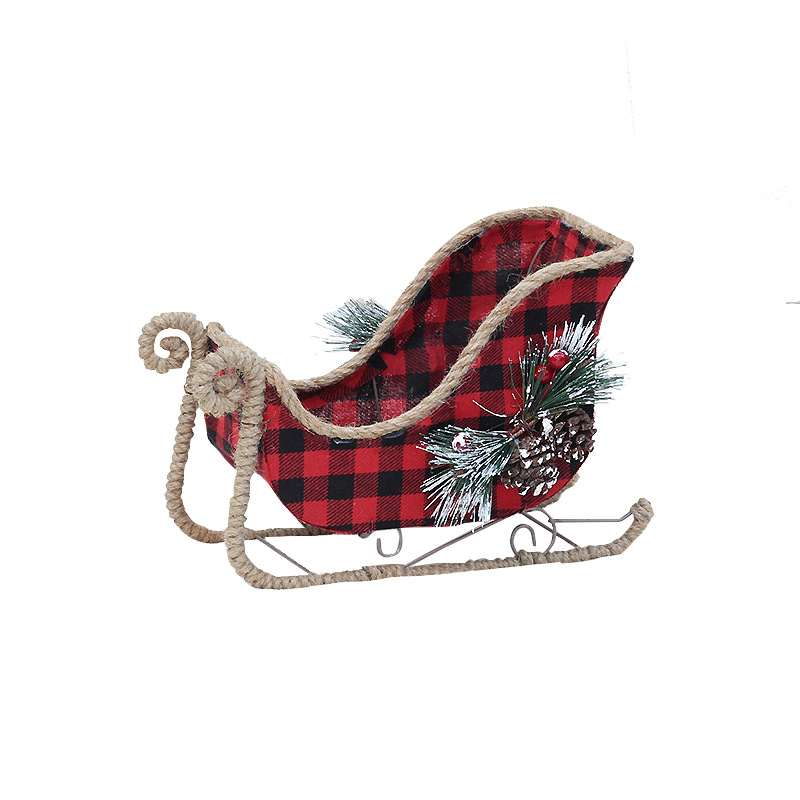 Christmas Decorative Iron Art Christmas Tree Branches Red and Black Plaid Fabric Decoration Reindeer Pulling Carriage Ornament — image 6