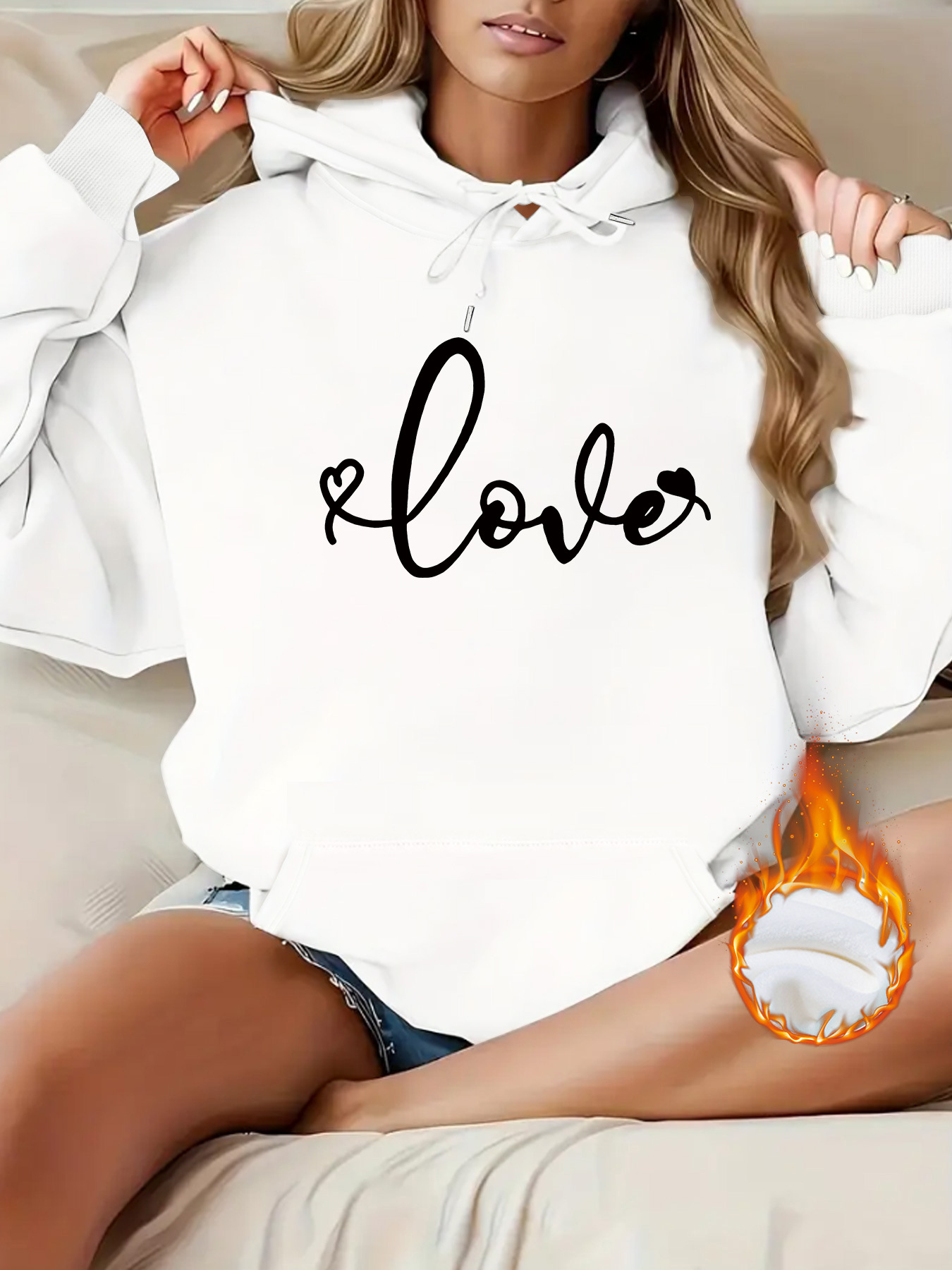 Kangaroo pocket hooded long sleeved fleece hoodie — image 7