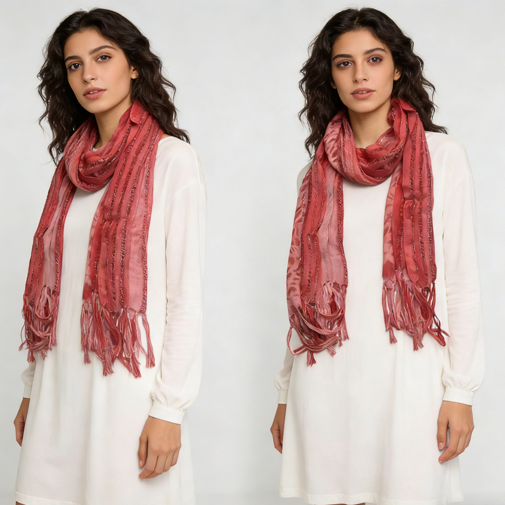 Pañuelo de Visco Rosa con Leopardo Metálico - Pañuelo Bohemio Largo 67''x24'' — imagen 3