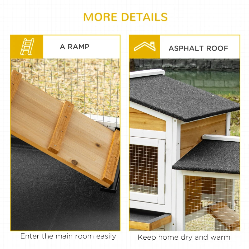 Wooden Rabbit Hutch Bunny Cage Pet Playpen House Enclosure With Double Side Run Boxes, No Leak Tray, Ramp, For Rabbits, Chickens, Ducks, Guinea Pig And Small Animals, White — imagen 2