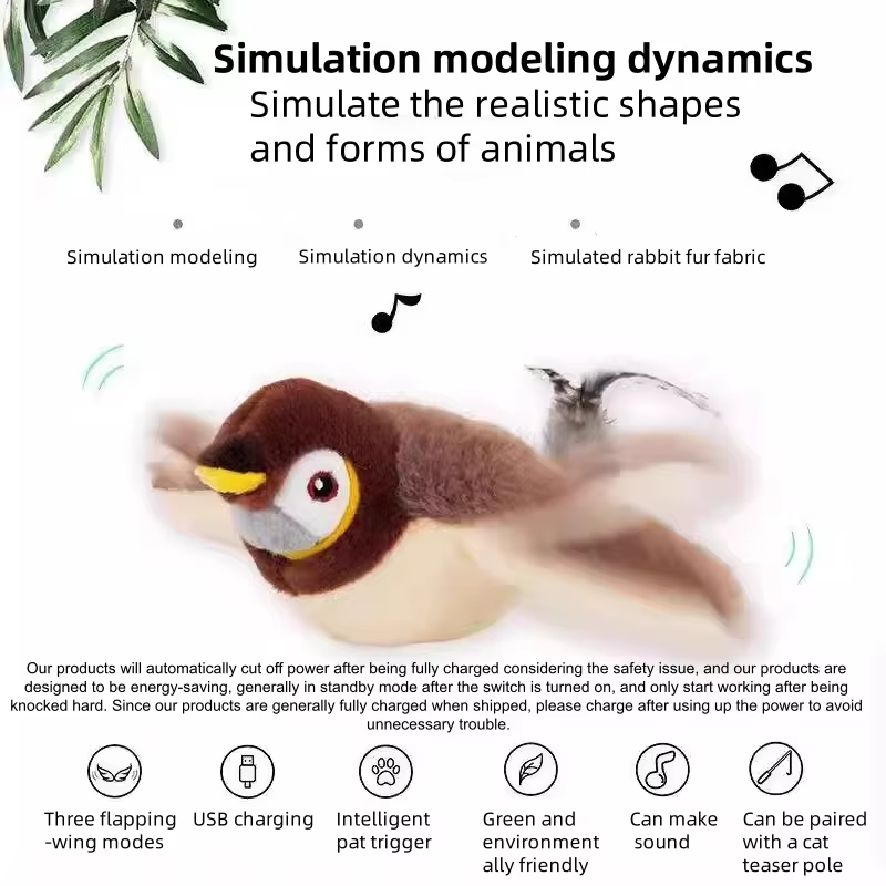Pet Toy Hot Simulated Bird Cat Toy Interactive Toys Dog Rechargeable Chirping Flapping Bird(no Flying) Touch Activated Plush — image 2