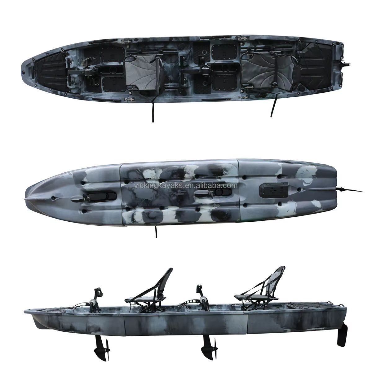 Kayak de Mar Modular de Pedal para 2 Personas de 14.1FT, Casco de HDPE PE, Kayak de Plástico con Hélice para Pesca en el Océano, con Motor de Curricán — imagen 2