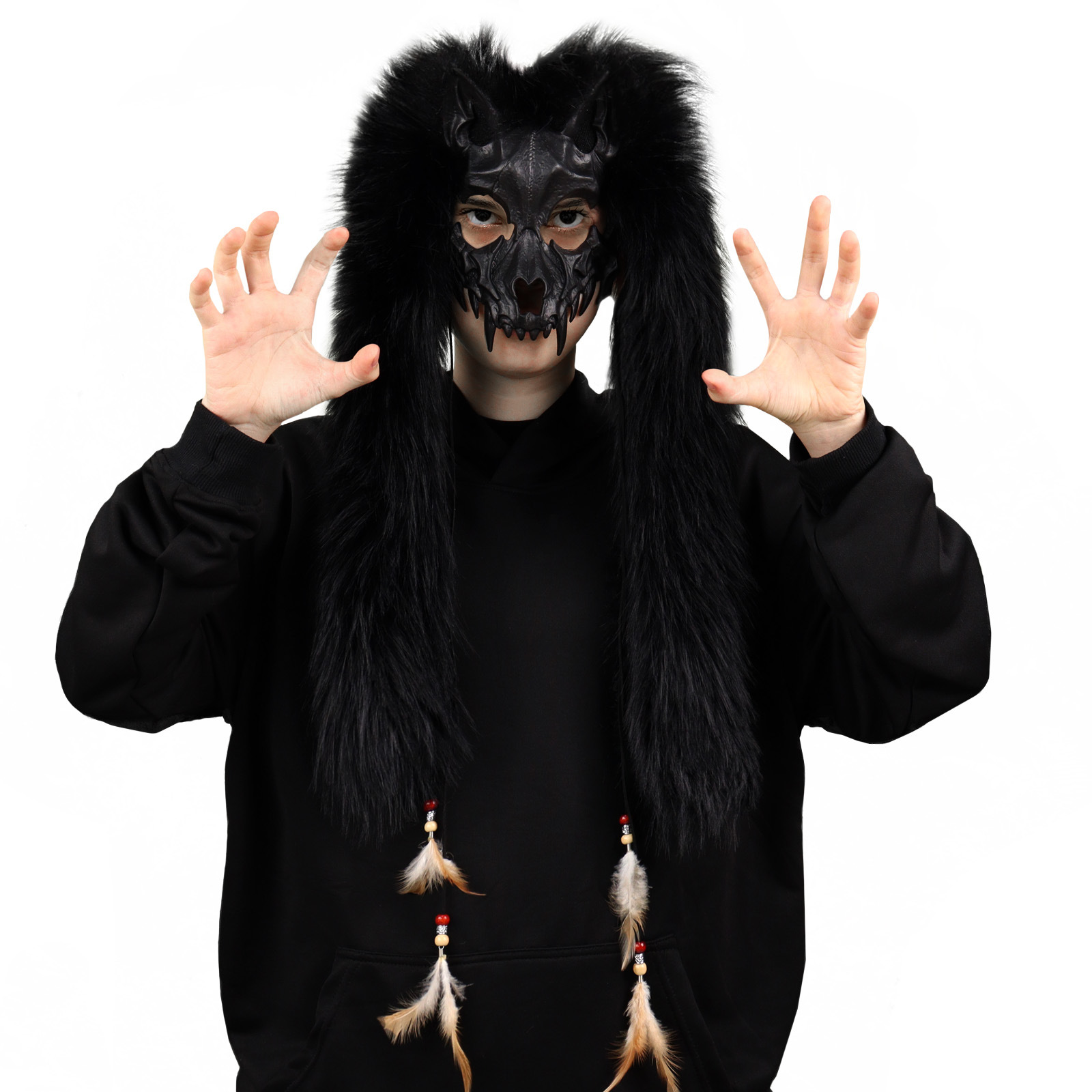 Halloween Carnival Fashion Animal Mask Viking Fox Mask with Faux Fur Headwear COS Werewolf — image 4