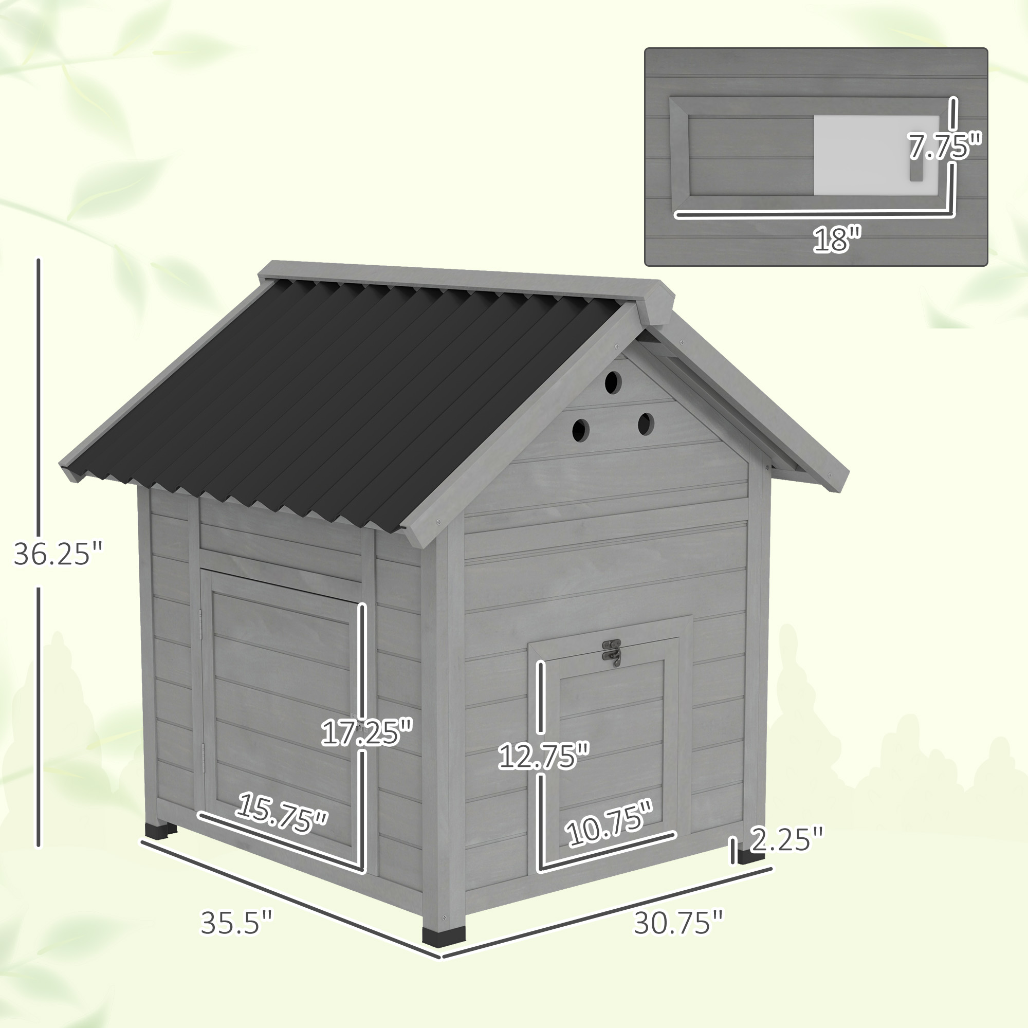 Duck Coop, Wooden Duck House with Openable Roof & Double Doors, Light Gray — imagen 2