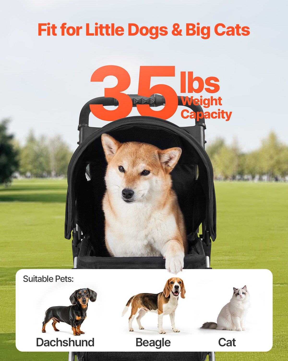 Carril de Mascotas Plegable 3 Ruedas para Perros con Freno hasta 35lbs Viaje Acampada — imagen 4