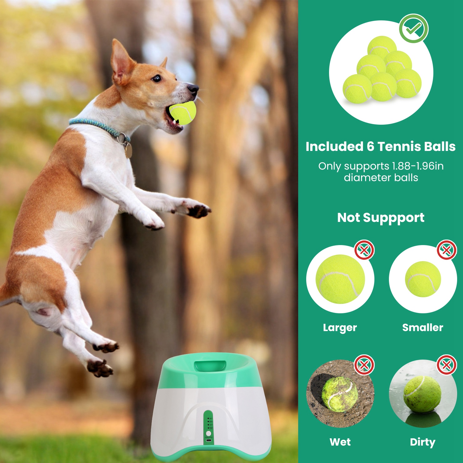 Lanzador de Pelotas para Perros Automático - Incluye 6 Pelotas de Tenis + Toy - Compatible con Perros Pequeños y Medianos - Distancia de Lanzamiento Adjutable - Entretenimiento Interactivo para Cachorros y Adultos — imagen 8