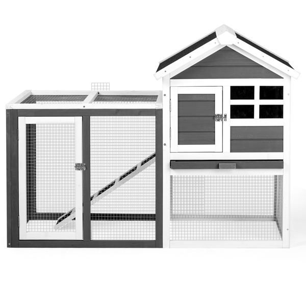 House Type With Ladder Gray Fir Wood Chicken Rabbit Cage — image 6