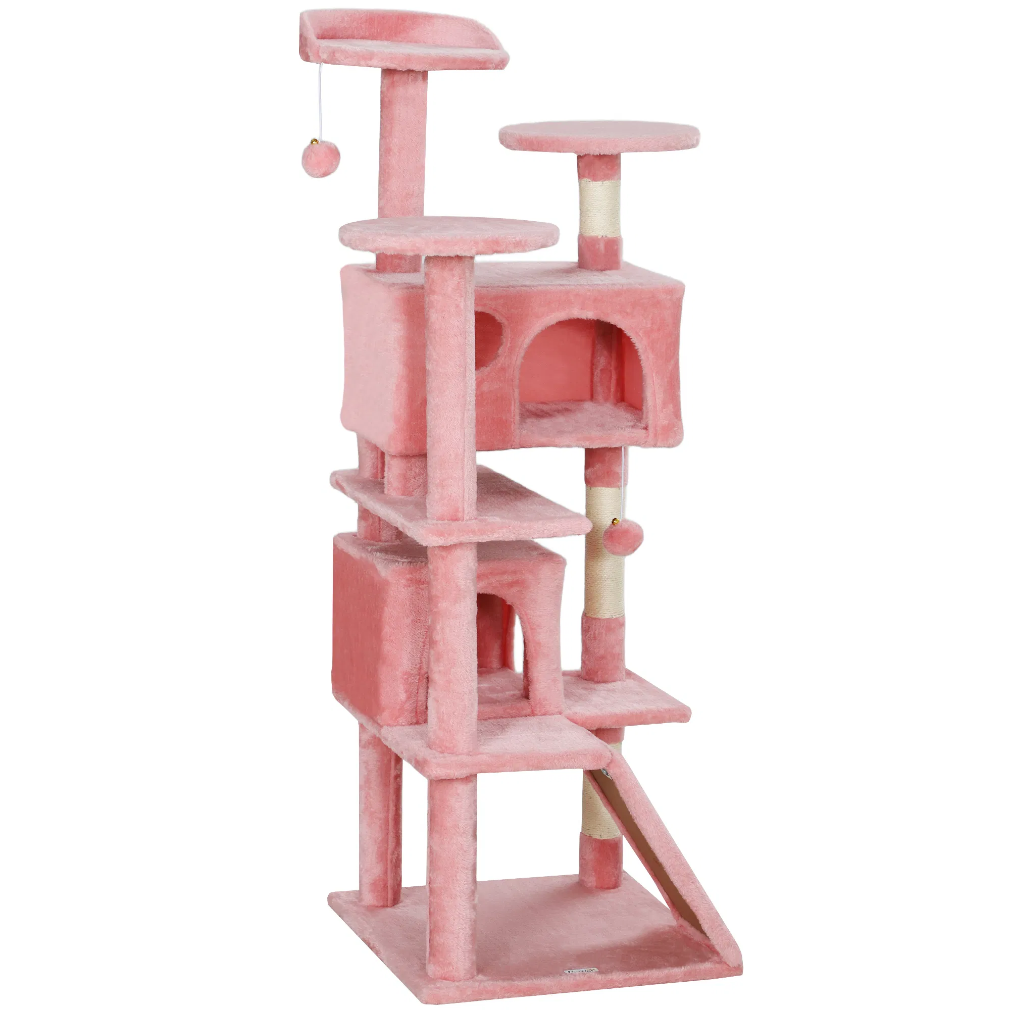 54" Cat Tree, Multi-Level Cat Tower with Scratching Posts, Cat Condos, Bed, Platforms, Ramp, Toy Ball, Pink — image 1