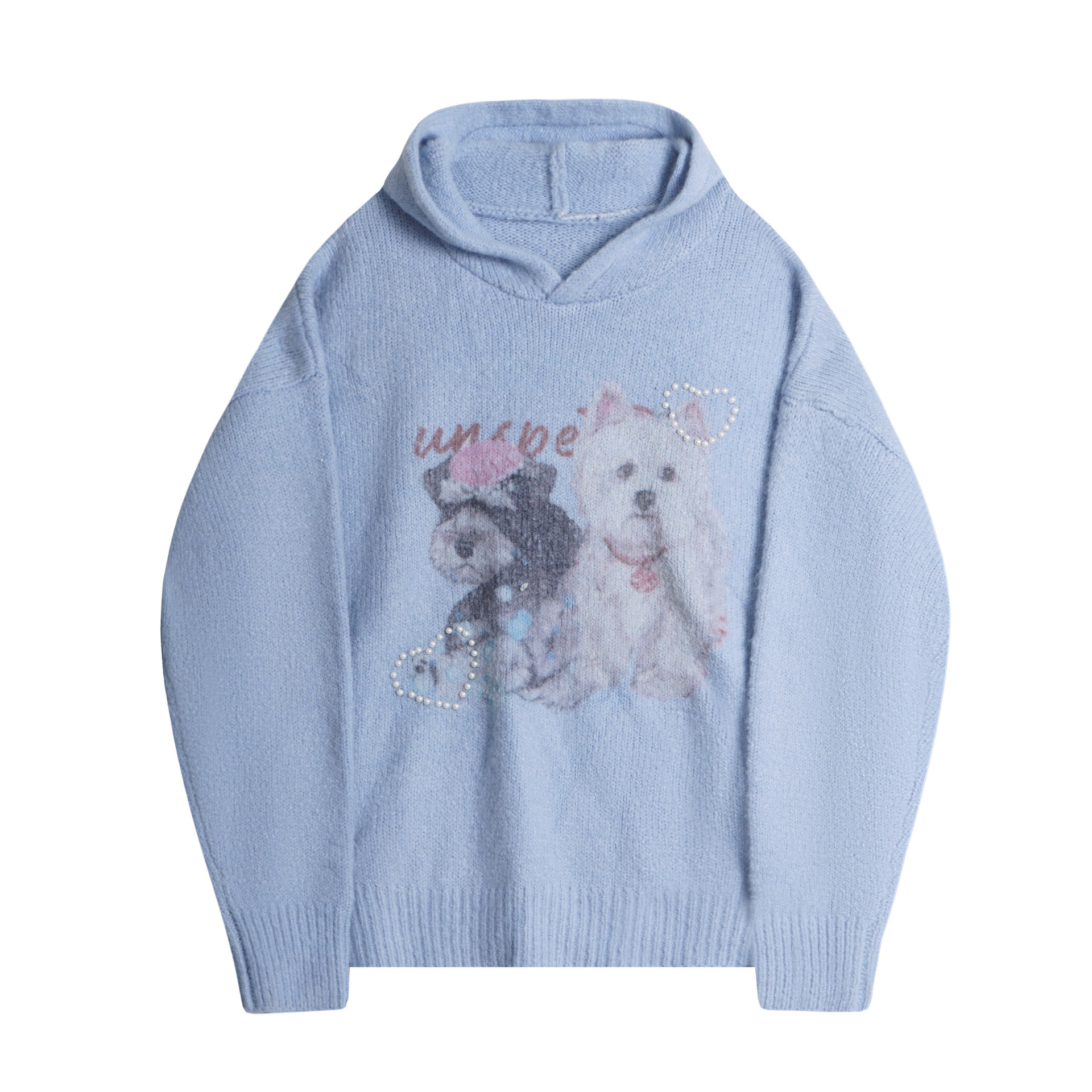 Sweet Faux Mink Cartoon Cat Appliqu Cable Knit Sleeve V-Neck Loose Pullover Sweater — image 3