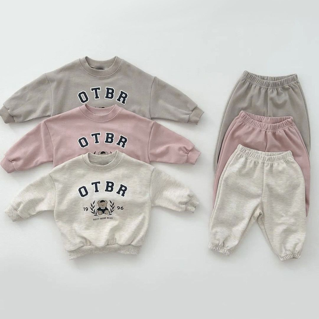 Baby bear letter print cotton hoodie set, kids' long-sleeve top and pants two-piece set — image 6