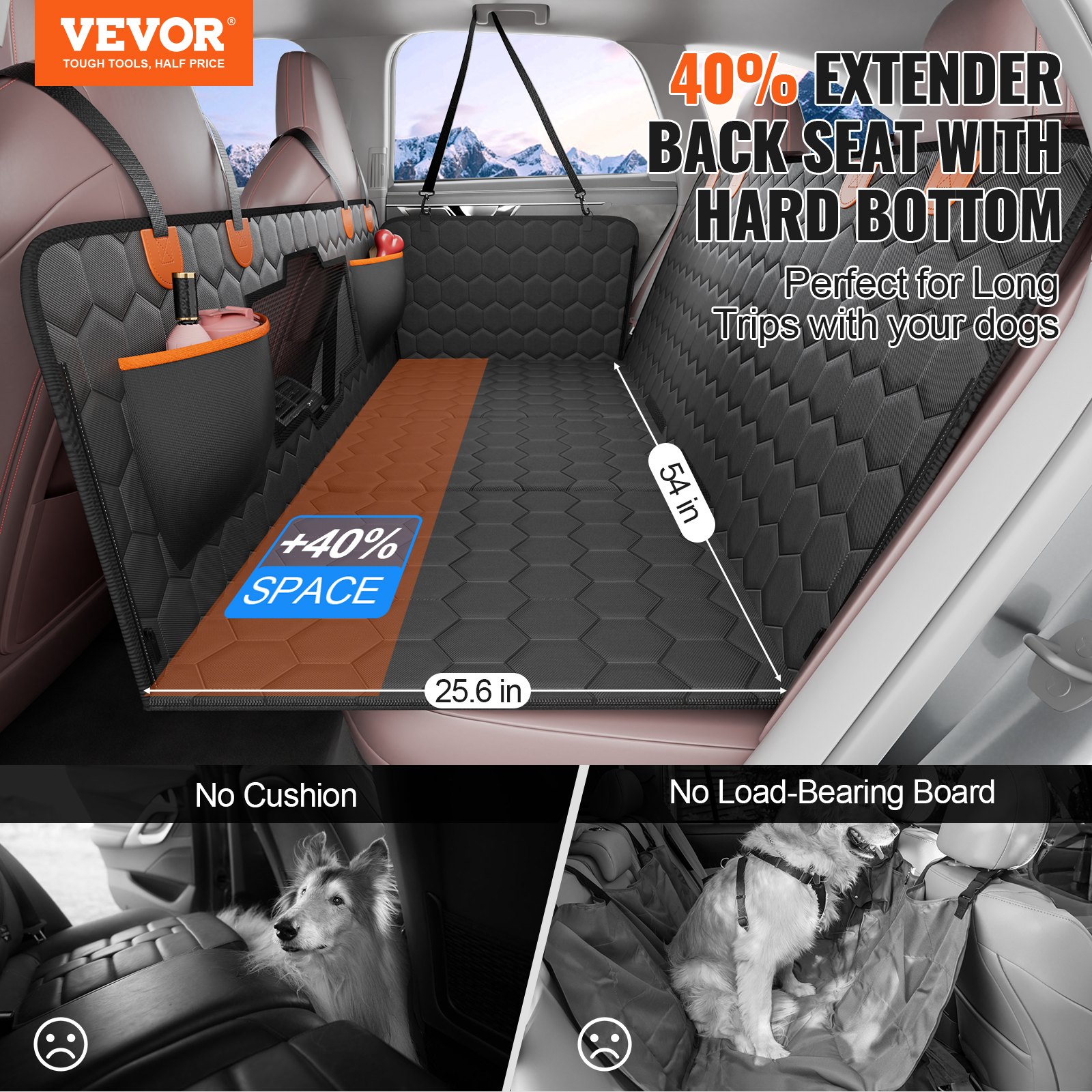 Cubierta para asiento trasero de auto VEVOR 54 x 25,6 pulgadas impermeable 600D para perros — imagen 1