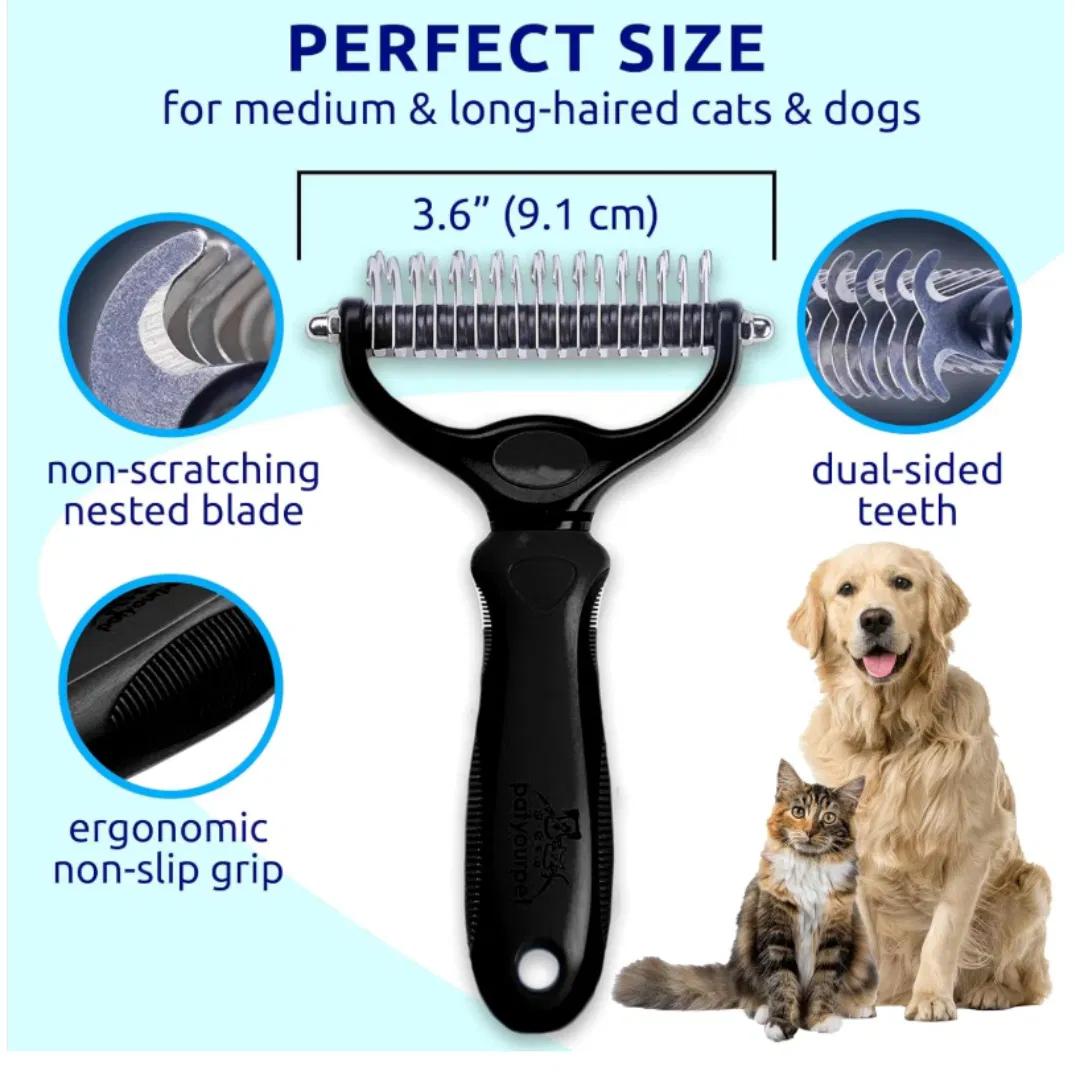 Black pet hair removal dog brush for hair removal - indoor cats use cat brush, long and short haired dogs use double-sided cat brush for hair removal and beauty tools, skin friendly — image 1