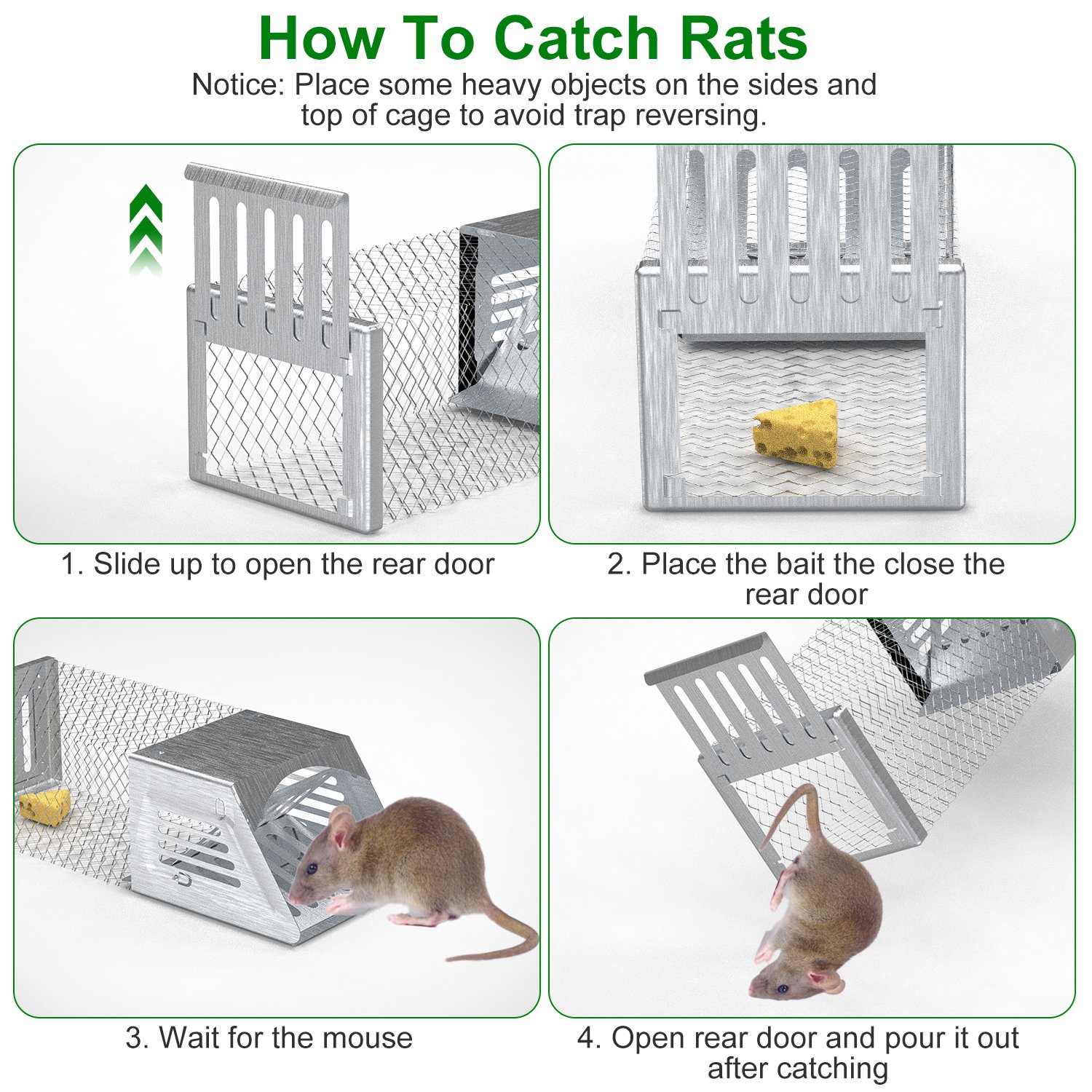 2 jaulas trampa humanitarias para ratones, sin necesidad de armado, trampa automática y continua para ratas con puerta unidireccional, reutilizable, para capturar y liberar animales, roedores, topillos y ratones, para primavera y verano — imagen 3