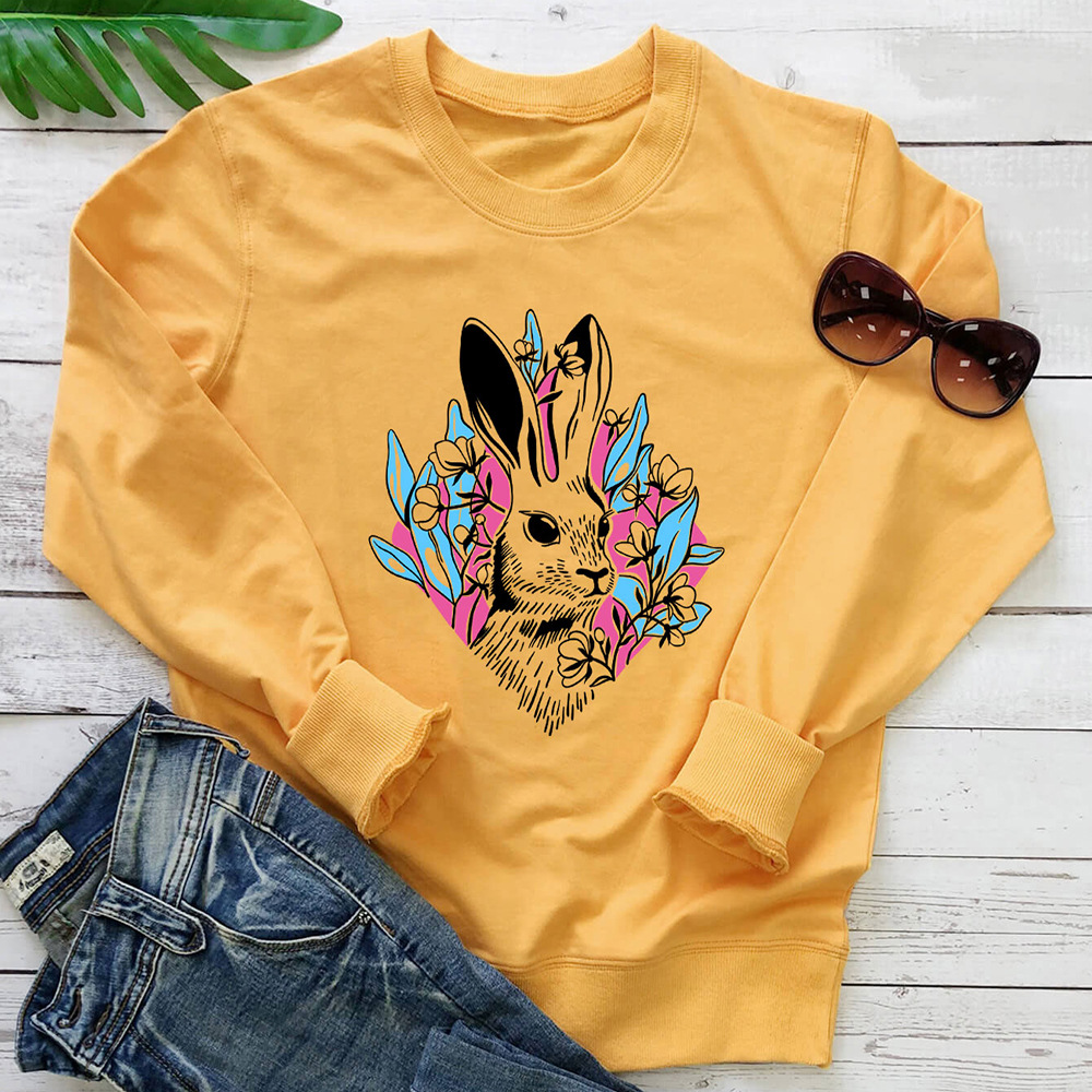 Rabbit colored printed pattern round neck long sleeved sweatshirt — image 5