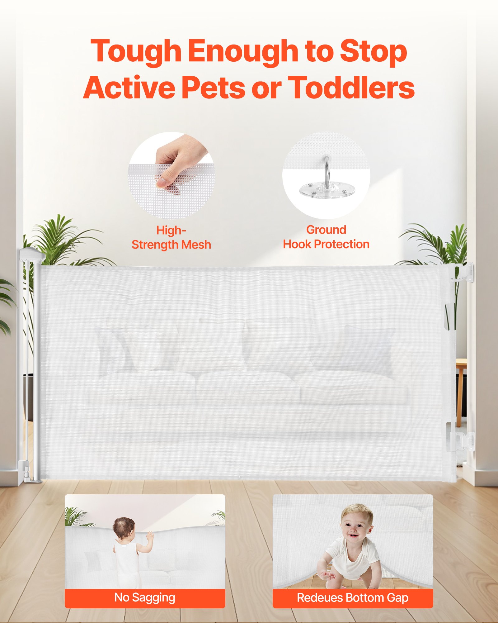 Retractable Baby Gate, Extends To 72.8 Inch Wide, 31.3 Inch Tall, With Security Lock, Easy To Use, Walk Through Without Tripping, Mesh Dog Gate For Stairs, Hallways, Indoor/Outdoor, White — imagen 3