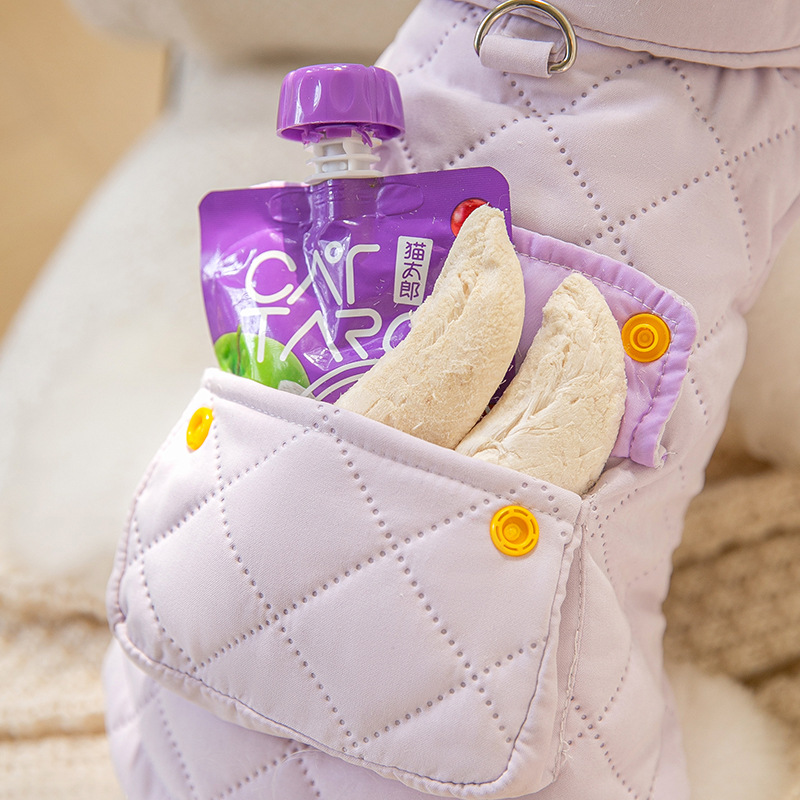 Pet Autumn And Winter Warm Quilted Cotton Pockets Can Traction Vest Puppy Dog Two Feet Thickened Cat Cotton Coat Cat Clothes — image 3