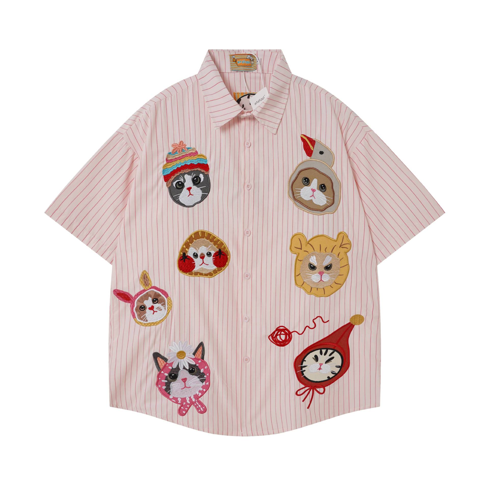 Cat portrait embroidered short sleeved shirt — image 8