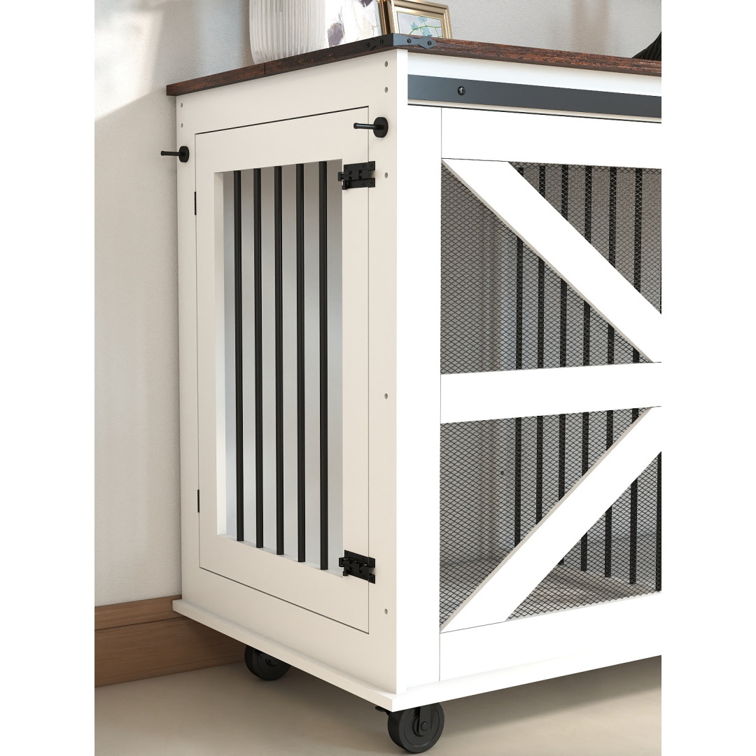 47.2 Mobile Dog Crate With Flip-Top Feeding Door, Dual-Access & 5 Caster System 2 Locking, Side Hooks - Multi-Functional Pet Kennel, double Dog Crate Furniture — image 8