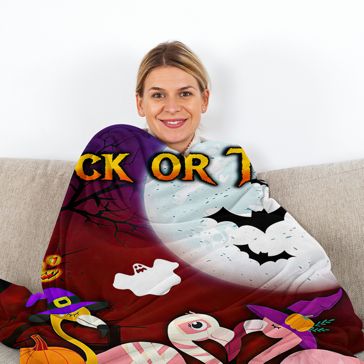 Manta de Felpa Halloween con Flamingos Rosas, Cozina y Caliente para Hogar, Cama, Sofá, Camping y Uso Múltiple para Todas las Estaciones — imagen 4