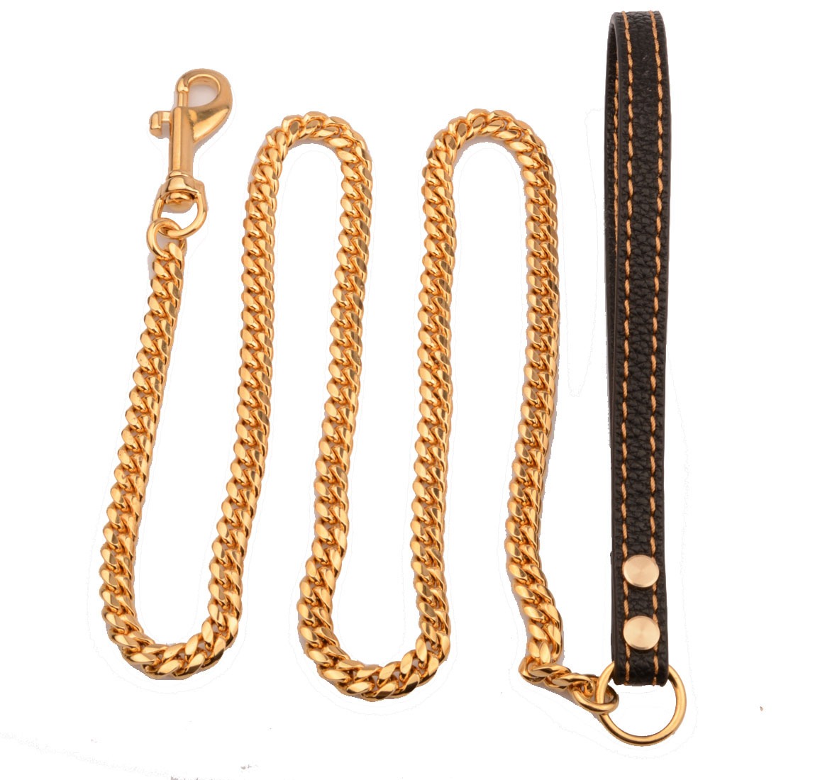 Cadena de tracción para perros en acero inoxidable con hebilla de cuero dorada cadena cubana tamaño medio para mascotas caninas — imagen 5