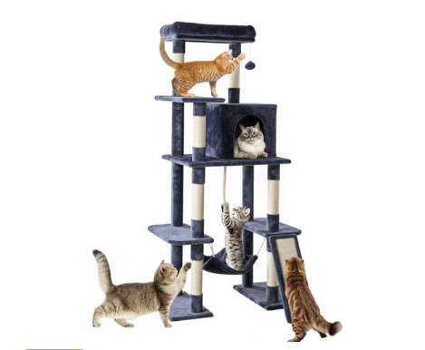 Torre para Gatos de 63 pulgadas, Gran Arbol Multinivel para Mascotas, Postes con Sisal Natural, Plataforma Extendida y Hammock — imagen 2