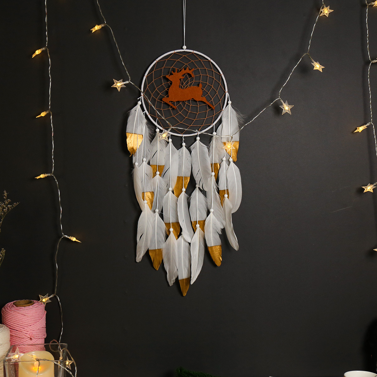 Fawn Dream Catcher White Double Feather Home Decor Elk Wall Hanging Decorations — image 2