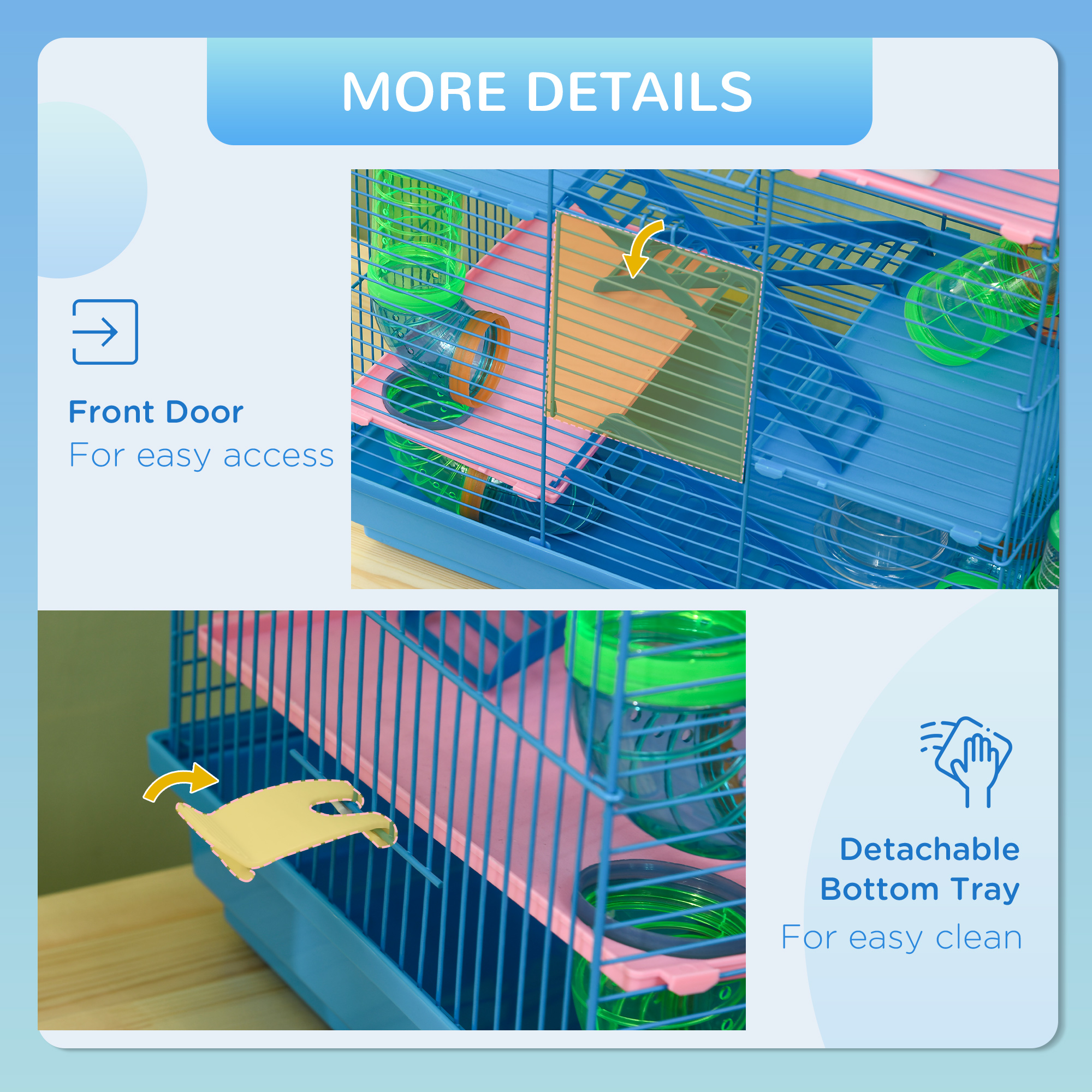 18.5" 5 Tier Hamster Cage with Tubes and Tunnels, Small Animal Cage, Rat Gerbil Cage with Water Bottle, Food Dish, Exercise Wheel, Blue — imagen 3
