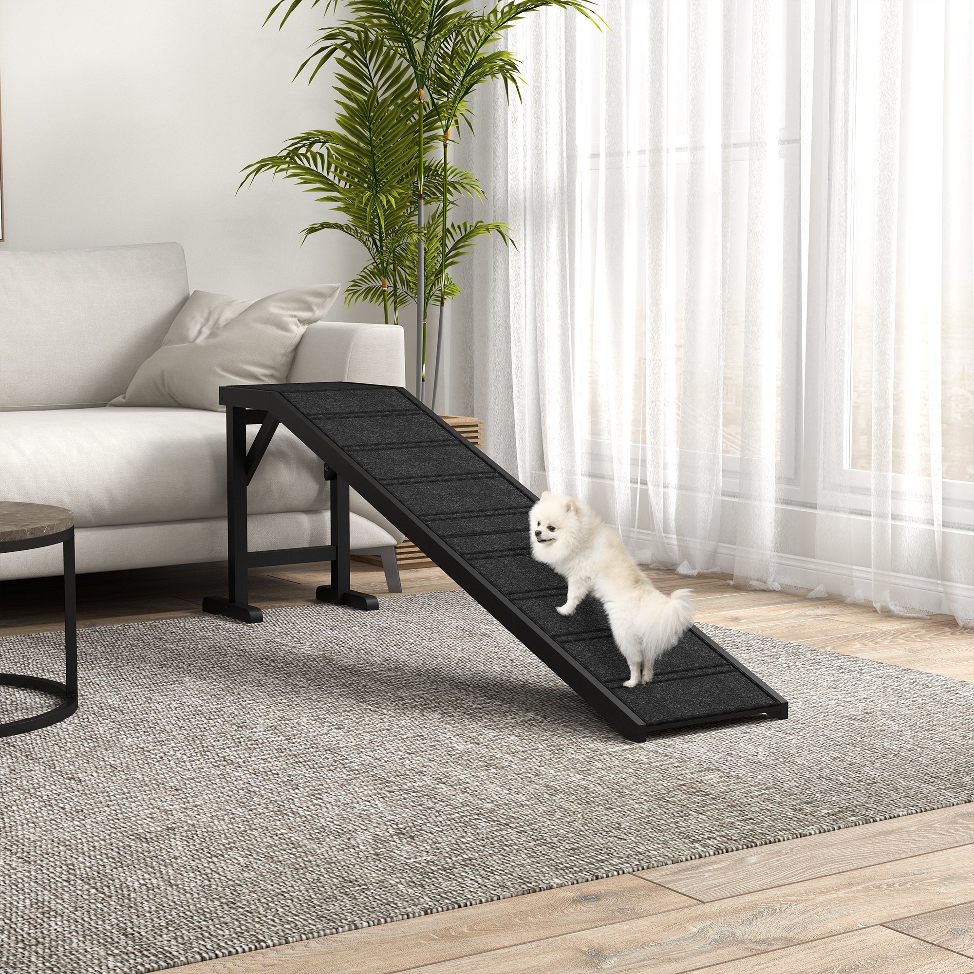 Paso para Perros con Alfombrilla Antideslizante y Plataforma Superior, 74" x 16" x 25", Negro — imagen 3