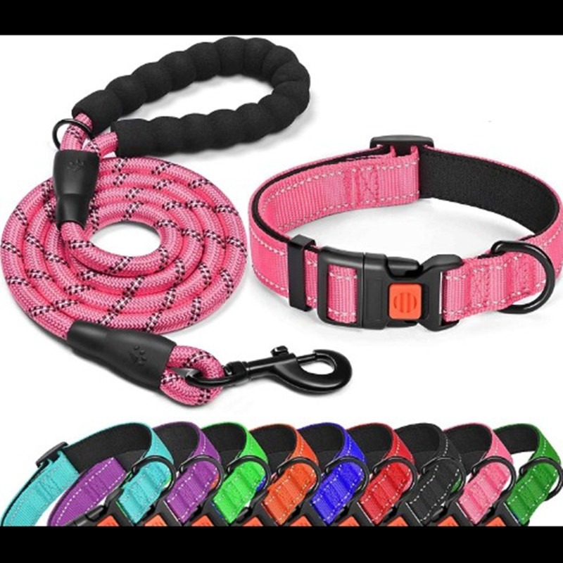 Pet Dog Collar Leash Traction Rope With Adjustable Reflective Nylon Webbing Dog Collar Set — image 3