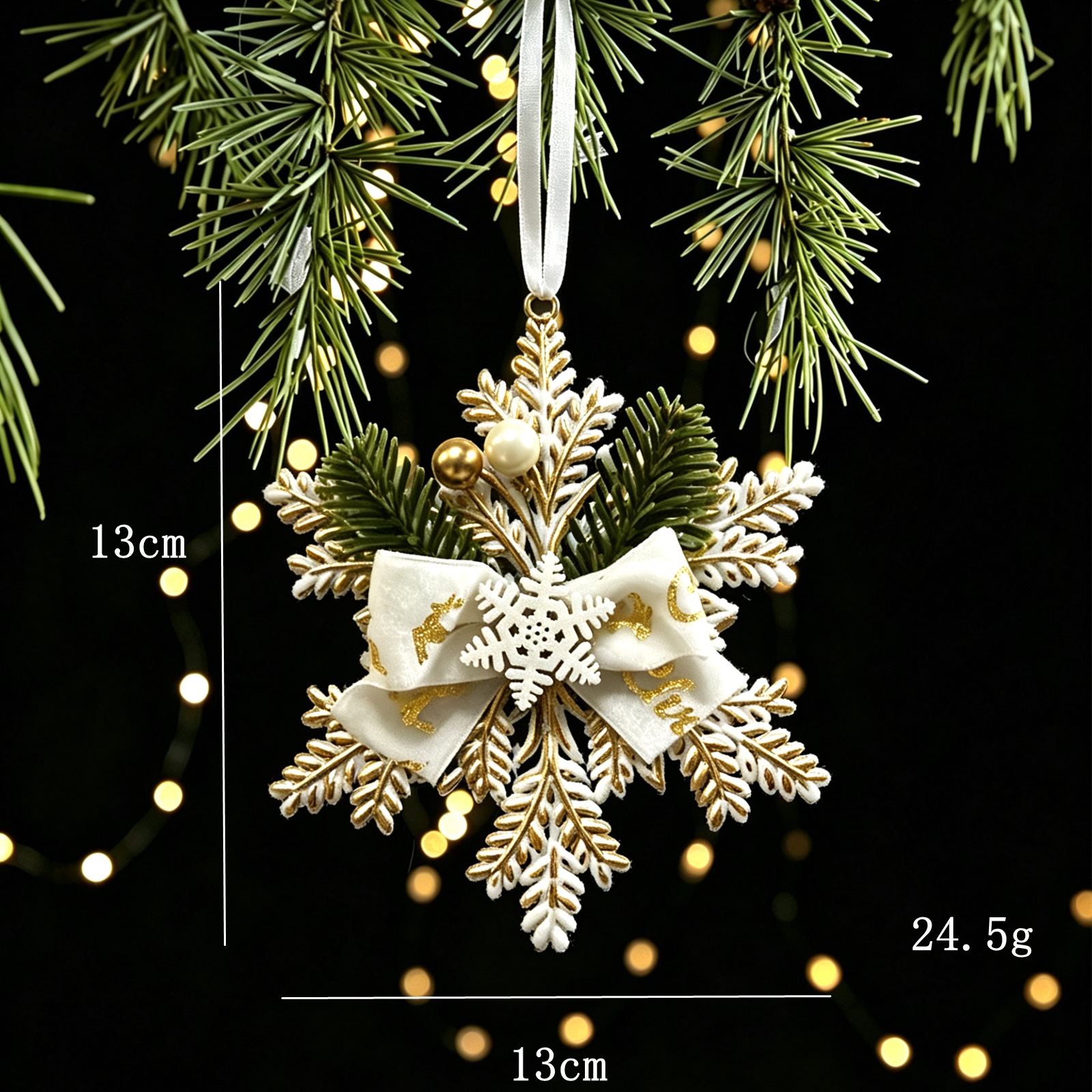 Christmas Tree Ornament White Gold Vintage Style Plastic Decoration Snowflake Reindeer Christmas Tree Decor — image 9
