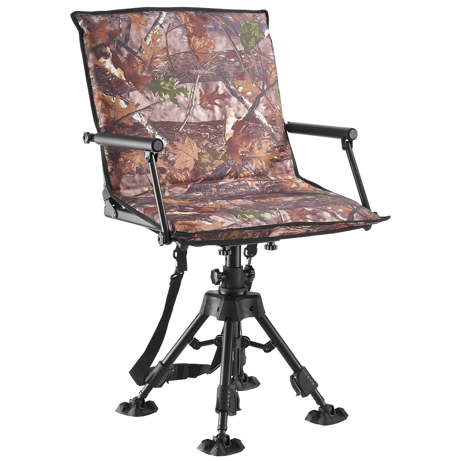 Silla de Caza Silenciosa 360°, Asiento Portátil Plegable con Blindaje, Estructura de Acero Pesada, Con Reposabrazos y Cubierta, Talones Antideslizantes, Ajuste de Altura, Capacidad para 158 kg — imagen 1