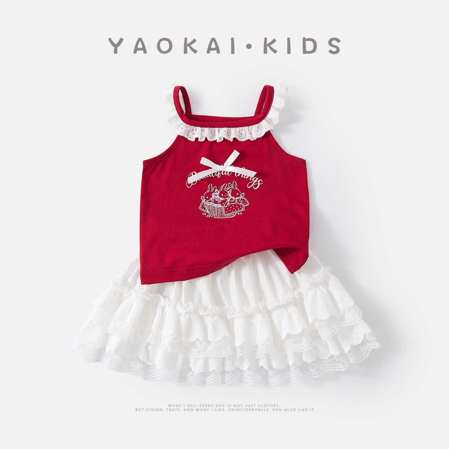 Embroidered Rabbit Ruffle Strap Baby Girl Summer Sweet Breathable Patchwork Skirt — image 3