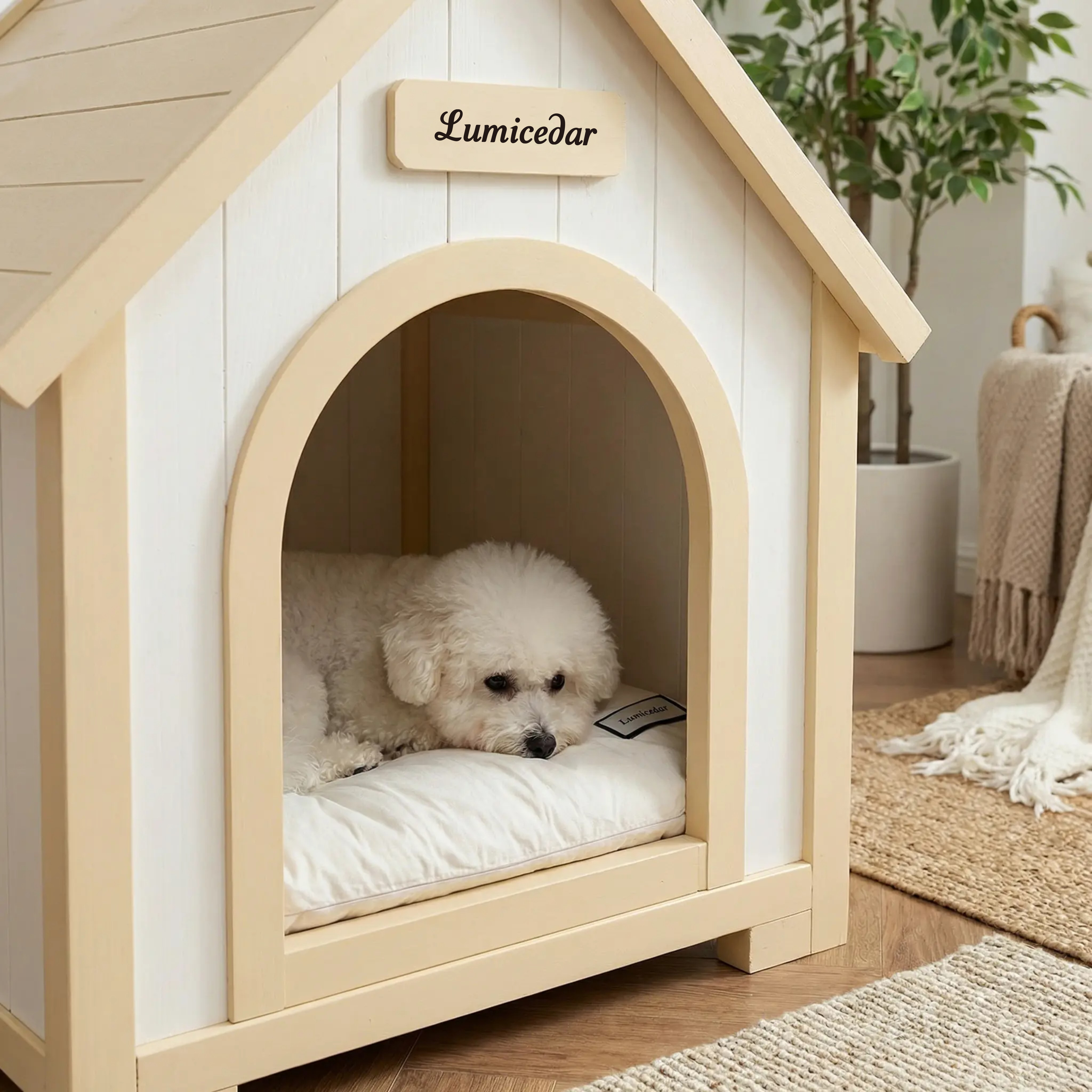 Casa de Perro Moderna en Madera para Interior con Almohadilla EVA – Casa de Animales de Ceder Solida para Pequeños Perros y Gatos — imagen 22
