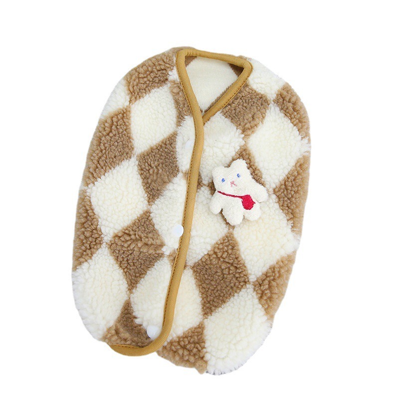 Chaqueta de invierno y otoño para perros: chaleco cálido de felpa con cuadros diamante de dos pies, nuevo — imagen 7