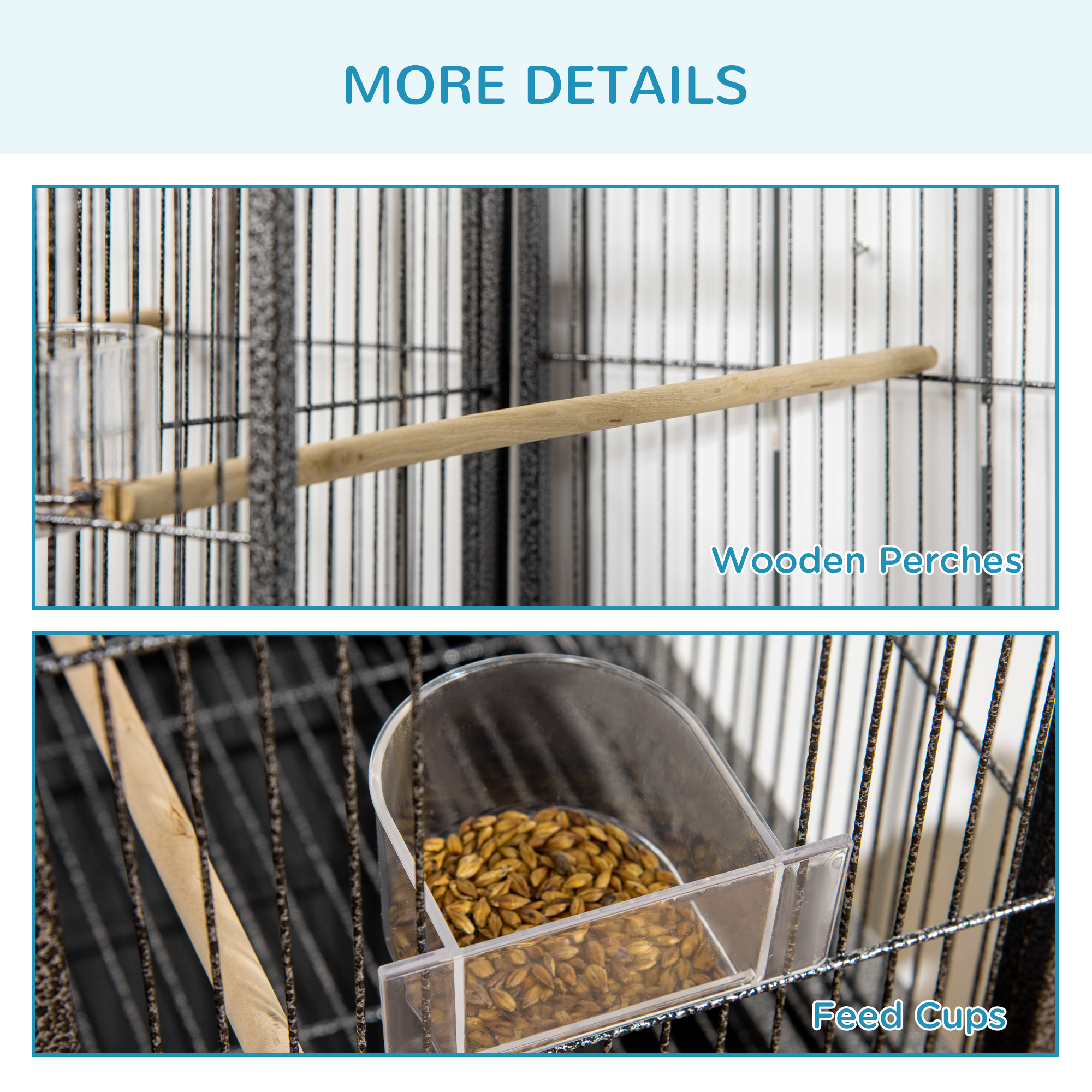 Caja para Pájaros Rodante de 65"L con Estantería de Almacenamiento Percha de Madera Contenedor de Comida — imagen 5