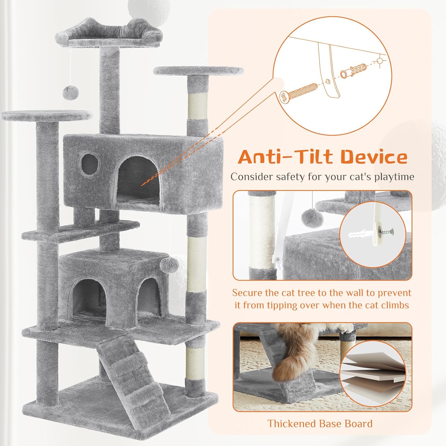 54 -Cat Tree Tower - Multi-level With Sisal Grab Post, Indoor Apartment With Ladder, Plush Toys, Rest And Play — image 3