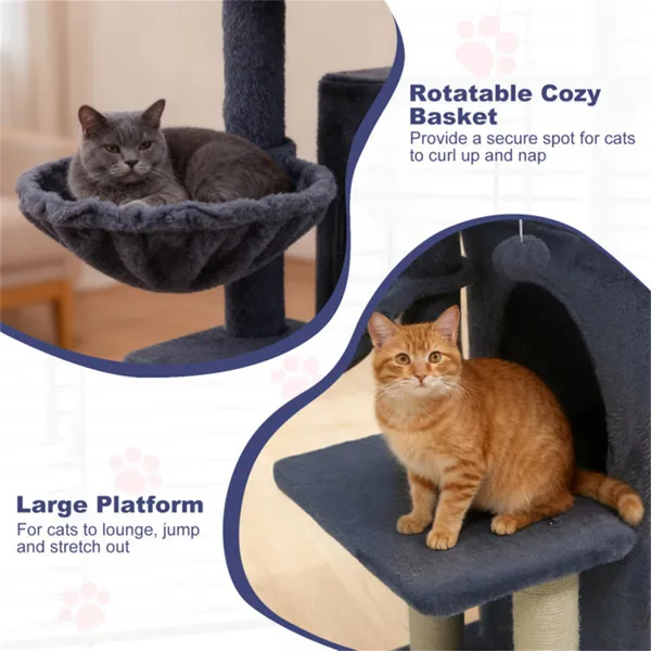 Árbol para Gatos Gris Oscuro 33.5" con 2 Niveles, Condo de 2 Pisos, Postes de Escarbar de Sisal y Dispositivo Antiderrumbe para Felinos — imagen 2
