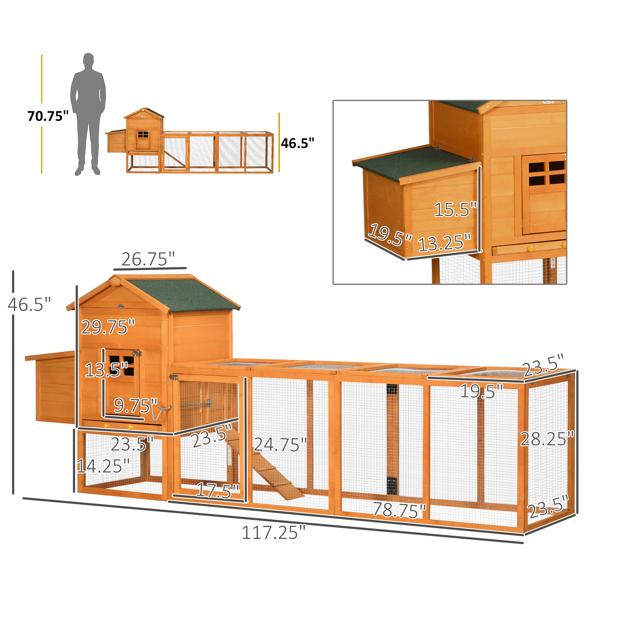 Casa de Pollos Grande con Corral Removible Naranja — imagen 3