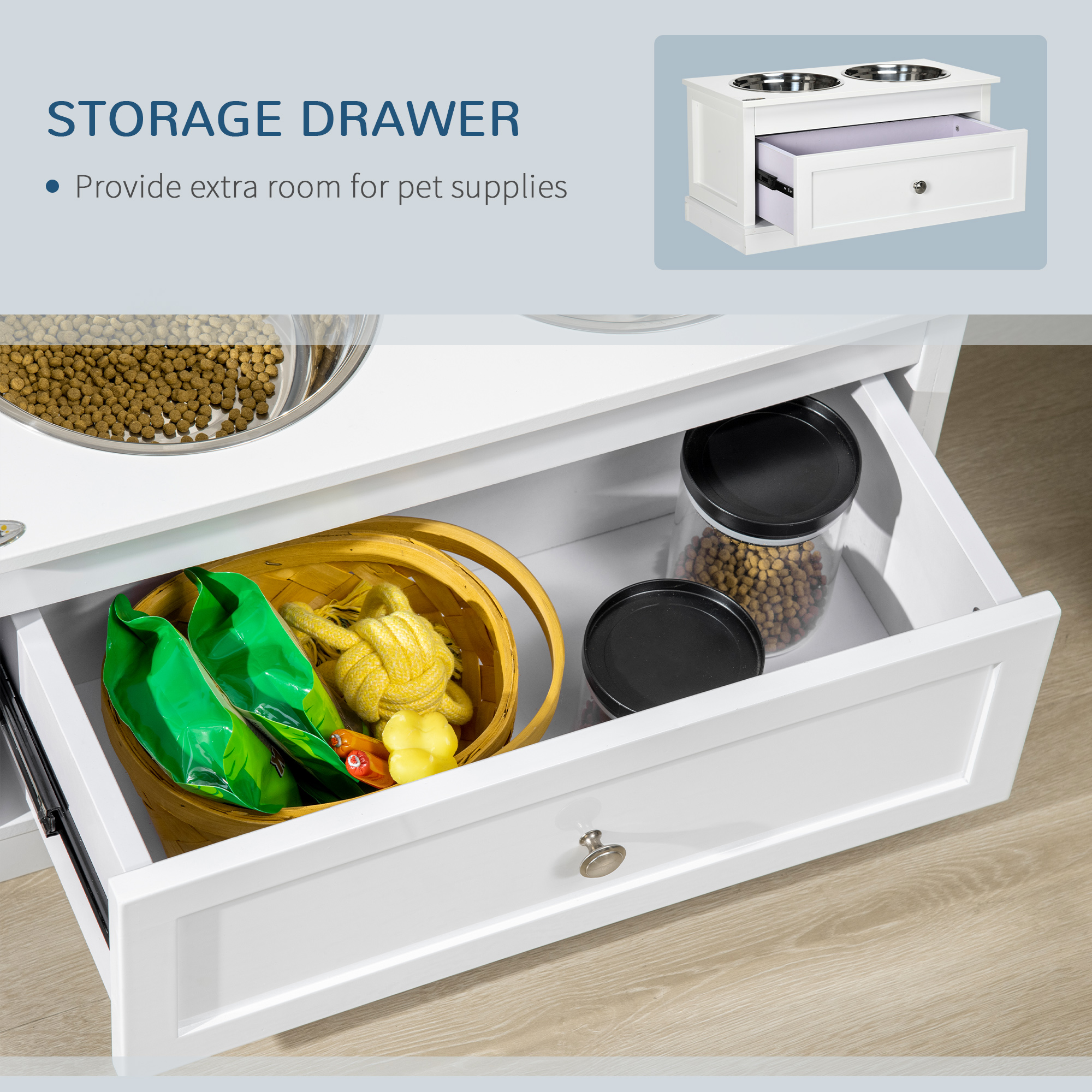 Bolsas de Alimento para Perros Elevadas con Caja de Almacenamiento de 11L, Soporte para Comida y Agua de Perro con Caja, Blanco — imagen 3