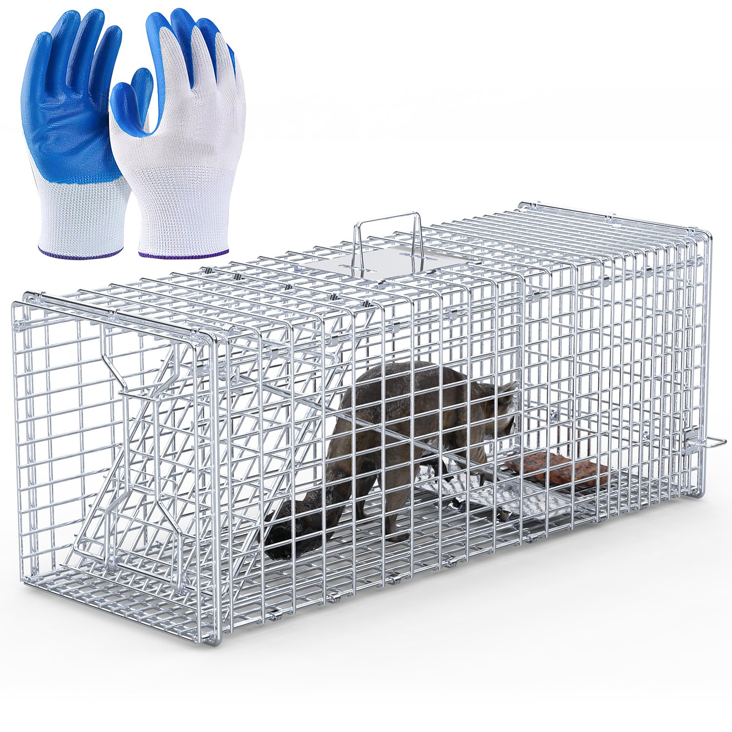 Caja de Trampa para Animales Vivos 37x14x15 pulgadas Plegable Captura y Liberación Humana para Zorros, Ratas, Perros Sueltos, Armadillos, Ardillas y Mapaches — imagen 10