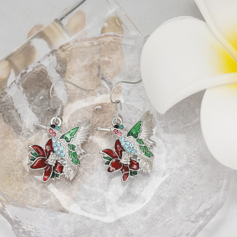 Pendientes de Aros en forma de Colibrí con Diamantes Complejos — imagen 1