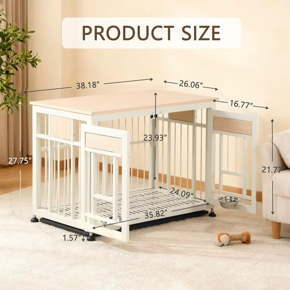 Caja de Perro Decorativa en Madera Blanca - Mobiliario para Canes Grandes (35-60 lbs) con Tazas Ajustables y Etiqueta de Nombre — imagen 3