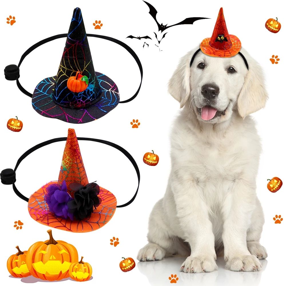 Halloween Spider Web Witch Hat Elastic Hair with Pet Supplies Dog Cat Pumpkin Bat Hat Hair Accessories — image 1